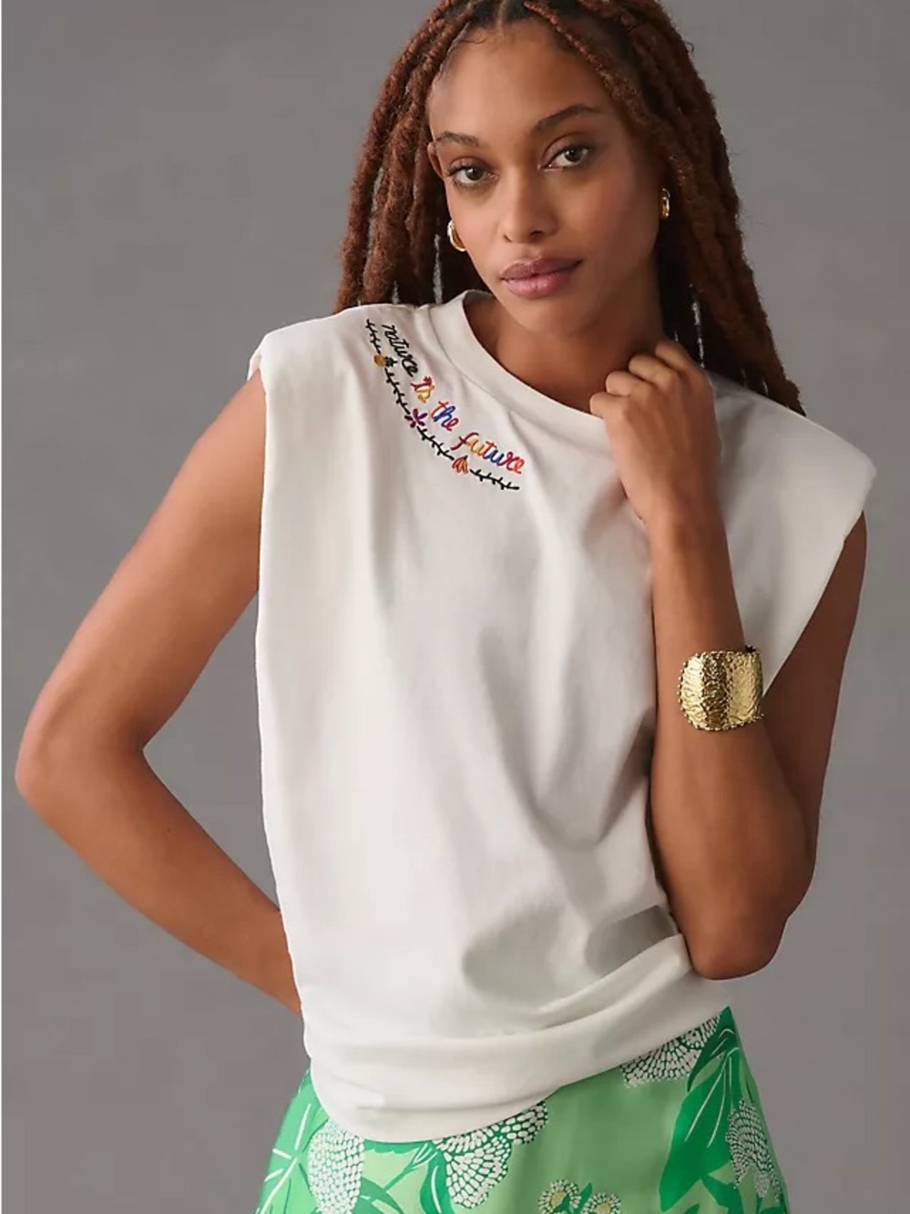 FARM Rio White Embroidered Muscle Tee